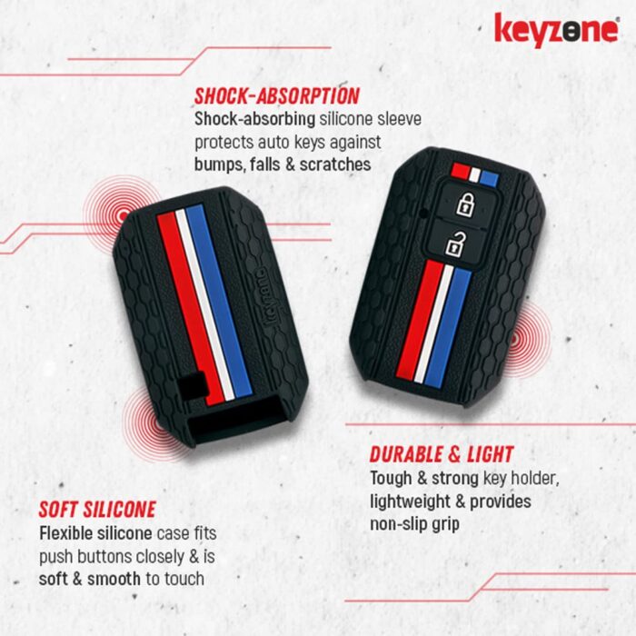 Silicone Key Cover Compatible for Suzuki Baleno, XL6, Swift, Ertiga, New Brezza 2022, Dzire, Grand Vitara (2 Button Smart Key, Blue) - Image 2