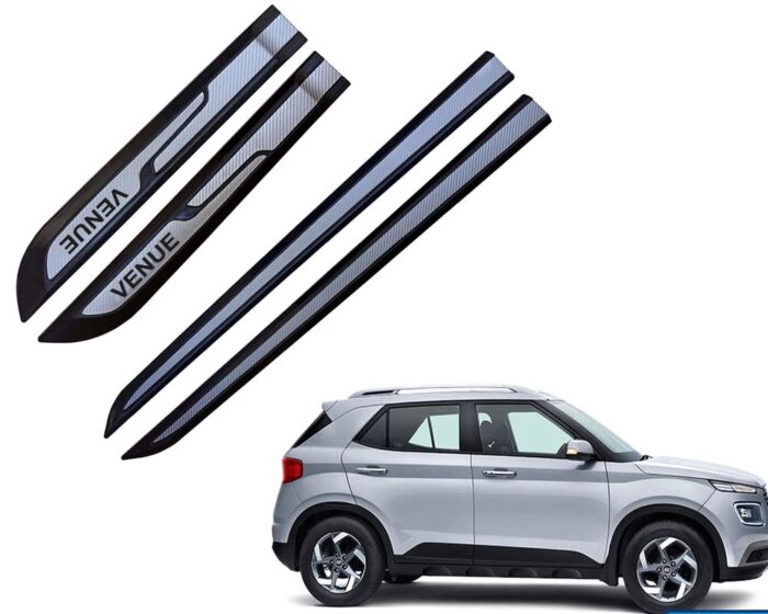 Car Door Side Beading Moulding Silver Black Colour Compatible for Hyundai Venue Set of 4 Pieces